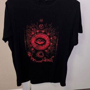 Mystical Black Tee with Red Eye Design